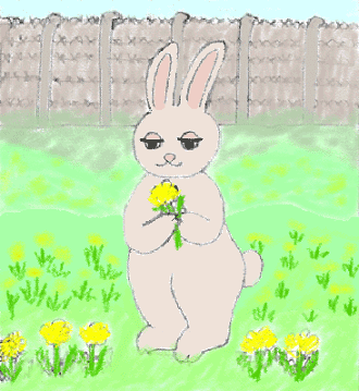 亡きわが子に花を手向ける母ウサギ